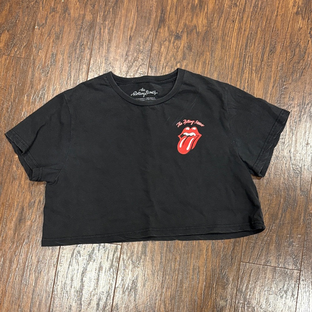 The Rolling Stones Black Crop Top with Red Logo